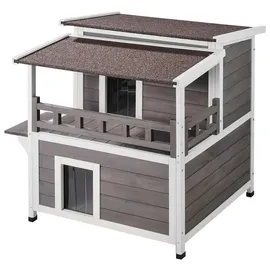 Vevor Katzenhaus für draußen, wetterfest, Unterschlupf für Wildkatzen für mehrere Katzen, großes 2-stöckiges Katzenhaus aus Holz für draußen mit Balkon, Türen, PVC-Türklappen und offenem Dach, 76,2 cm L x 76,2 cm B x 81,3 cm H