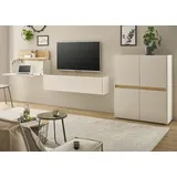 furn.design Wohnwand mit Sekretär weiß und Wotan Eiche Wohnkombination 3-tlg 370 cm Center