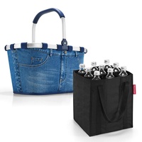 reisenthel Set Carrybag Plus farblich passender bottlebag Einkaufskorb Einkaufstasche (Jeans)