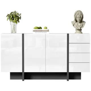 Rutaqian Sideboard Sideboard,moderner und schlichter Anrichte mit 2Türen und 4 Schubladen (1 St., Weißer Hochglanz-Sideboard,150x40x80.5cm), leicht zu reinigen, ideal für Wohnzimmer oder Esszimmer weiß