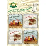 4er Set Untersetzer " Homemade Marmelade im Landhaustil " in Geschenkverpackung 4x je 9x9 cm Metall Oberfläche Kork Unterseite