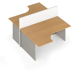Tischtrennwand-Set mit ergonomischem Tisch PRIMO, geöffnet, magnetisch, 2 Plätze, grau/Buche