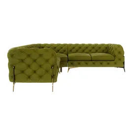 S-Style Ecksofa Chesterfield Lexi Olive Samt