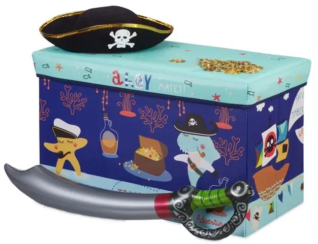 Relaxdays Sitzbox für Kinder Dunkelblau,Gelb,Hellblau