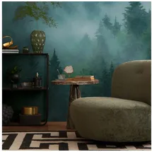 Profhome 398981-GU Fototapete Wald Matt Grün Blau petrol 3,71 m x 2,8 m 0,53 m x 20,10 m 10,39 m2 Grün