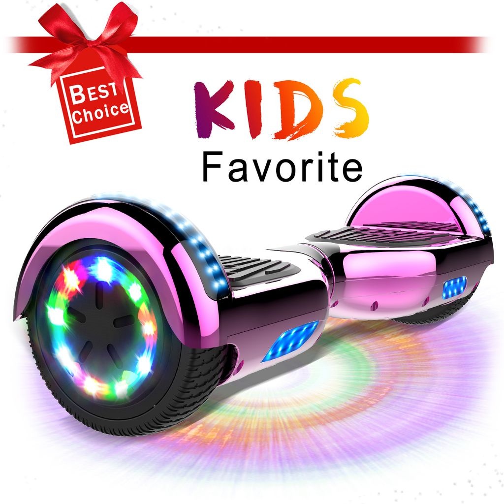 MEGA MOTION Hoverboard 6.5 Zoll E-Balance ROSA CHROM LED-Lichträder Balance Scooter Kinder Sicherheit Bluetooth Lautsprecher LED Licht Starker Dua...