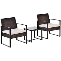 Outsunny Polyrattan Garten Set 3-tlg. braun/creme inkl. Kissen