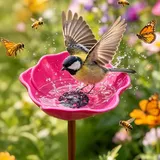 Timasser 60CM Vogeltränke Hängend Regenfänger Gartenstecker mit Blumenform Insektentränke Vogeltränke Blume aus Metall Winterfest Gartendeko Vogelbad für Garten Hof Terrasse (C)