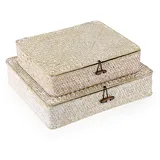 SUMNACON 2PCS Rattankorb aus Natürliche Seegras mit Deckel Handarbeiten Aufbewahrungskiste Aufbewahrungskörbe Ordnung Korb für Küche Badezimmer Schlafzimmer Gross+Klein(Rechteckig,Weiss)