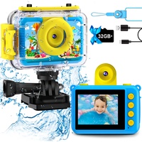 GKTZ Kinderkamera wasserdichte,Unterwasserkamera-1080P Selfie Digitalkamera Fotoapparat für Kinder mit 32GB SD-Karte Spielzeug für 3-12 Jahre Jungen und Mädchen(Blau)