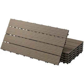ECD Germany WPC Terrassenfliesen Balkonfliese Klickfliese Fliese 60x30cm Dunkelbraun in Holzoptik,