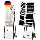 COSTWAY Schmuckschrank Mit Spiegel, Schmuck Spiegelschrank Mit Schublade, Auf Ro