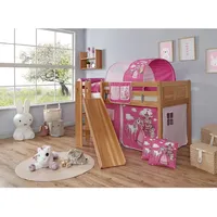 TICAA Podestbett Ekki Country 90 x 200 cm Buche massiv natur horse/pink