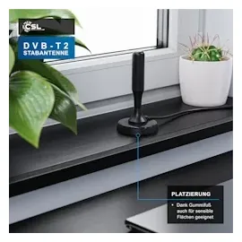 CSL DVB-T, DVB-T2 Stabantenne für Innenbereich, digitale Antenne mit 4m Kabel / inkl. F-Stecker Adapter