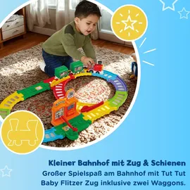 Vtech TUT TUT Baby Flitzer Kleiner Bahnhof – Interaktives Spielset mit Zug, Schranke, Weichen & Magischen Sensoren für Kleinkinder – Musik, Geräusche & Lernspaß