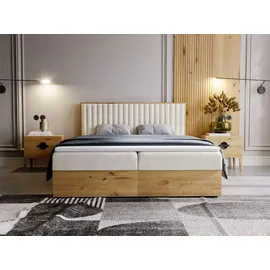 GRAINGOLD Boxspringbett Forest 160x200 cm - Bett 160x200, Kontinentalbett mit Bettkasten - Doppelbett mit Matratze - Beige (Monolith 04) - Beige