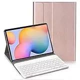 YGoal Tastatur Hülle für Galaxy Tab S7 FE 12.4,(QWERTY Englische Layout) Ultradünn PU Leder Schutzhülle mit Abnehmbarer drahtloser Tastatur für Samsung Galaxy Tab S7 FE SM-T730/T736/T735, Roségold