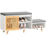 SoBuy Schuhbank mit 2 Sitzflächen und 1 Schiebetür Sitzbank mit Stauraum Dielenbank Schuhtruhe Sitzkommode für Kinder Schuhregal bht ca.: