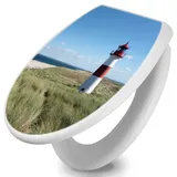 Banjado Toilettendeckel Mit Absenkautomatik WC-Sitz Soft Close Weiß Hygienischer Duroplast Leichte Montage Mit Motiv Leuchtturm