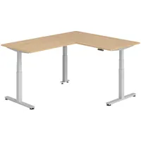 Bümö Eckschreibtisch, Eiche, Silber, Nachbildung,Eiche, Rechteckig, 160x74x200 cm, FSC