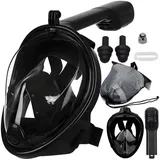 Retoo Tauchermaske Schnorchelmaske Tauchmaske 180 Vollgesichtsmske Anti-Fog Snorkel, (set, Schnorchelmaske, Atemschlauch, Ohrstöpsel), Seitlich gerichtete CO2-Ausflüsse, Full-Face-Design schwarz