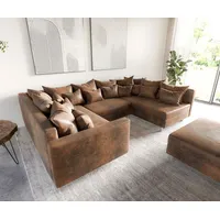 DeLife Wohnlandschaft Clovis Braun Antik Optik modular Hocker Armlehne - Braun