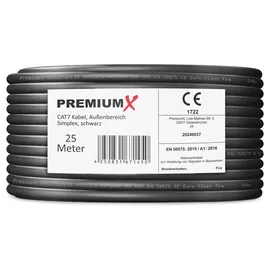 PremiumX Premium X CAT 7 Outdoor Netzwerkkabel 25m - 10 Gbit/s Erdkabel Datenkabel Ethernetkabel LAN Kabel für Außen S/FTP AWG23/1 Verlegekabel - reines