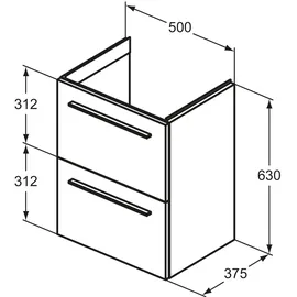 Ideal Standard Waschtischunterschrank 2 Auszüge 50 x 37,5 x 63 cm Quarzgrau Matt