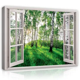 WallArena WallArena- Leinwand Bilder - 3D-Fenster - 80x60 cm Leinwandbilder - Bild auf leinwand - Wandbild XXL groß Wandbilder für Wohnzimmer Schlafzimmer Wohnzimmerbilder Modern kunstdruck - Natur