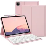 JKSML Tastatur Hülle für iPad Pro 11 Zoll 4. / 3. / 2. Generation (2022,2021,2020) mit Stifthalter, Abnehmbare Bluetooth Tastatur | Weiche TPU-Schutzhülle mit QWERTZ Tastatur für iPad Pro 11"-Rosa