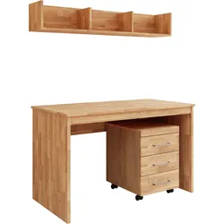 Büromöbel-Set HOME AFFAIRE "Logo", beige (eiche teilmassiv), B:120cm T:65cm, Arbeitsmöbel-Sets, passt in verschiedene Einrichtungsstile