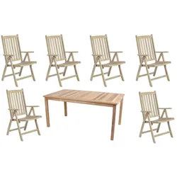 7-teilige Tischgruppe Sitzgruppe Gruppe Garten Tisch Hochlehner Stuhl Teak