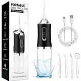 puokmy Munddusche Kabellos Zahndusche, Water Flosser Zahnreinigung für Teeth Zwischenräume, Irrigator Zähne Dental, Wasserdicht, Zahnzwischenraumreiniger Mundduschen mit 4 Düsen 1 Ladekabel,Schwarz