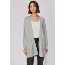 street one studio STREET ONE STUDIO, Damen, Gr. 46, erdgrau meliert, Feinstrick, 30% Polyester, 27% Polyacryl, 23% Polyamid, 20% Viskose, unifarben, regular fit lang, ohne Ausschnitt, Bündchen, Strickjacken Longstrickjacke, aus softem Materialmix