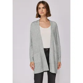 street one studio STREET ONE STUDIO, Damen, Gr. 46, erdgrau meliert, Feinstrick, 30% Polyester, 27% Polyacryl, 23% Polyamid, 20% Viskose, unifarben, regular fit lang, ohne Ausschnitt, Bündchen, Strickjacken Longstrickjacke, aus softem Materialmix
