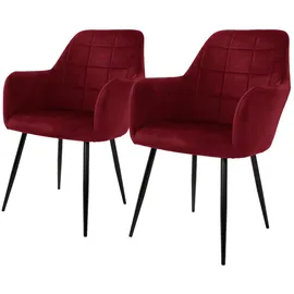 ECD Germany 2er Set Esszimmerstühle Küchenstühle Bordeaux aus Samt