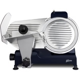 h.koenig Elektrischer Allesschneider, Schnittstärke 0–12 mm, italienische Klinge 25 cm, eingebauter Schärfer, breite Platte,282 rpm, Nachtblau