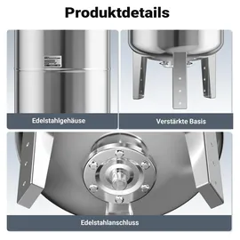 Wiltec Edelstahl Ausdehnungsgefäß 3 bar 50 l Grau