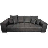 Massivart® Big-Sofa Big-Sofa Vintage Stoff grau 254 cm / Nosagfederung / 4-Sitzer / BORNEO, Rücken echt / 4 Rückenkissen / 2 mittlere Kissen / 2 Zierkissen grau