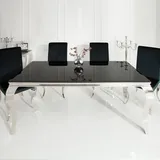 riess-ambiente Eleganter Design Esstisch MODERN BAROCK 180cm schwarz Edelstahl Opalglas Tischplatte Esszimmertisch Tisch - Schwarz