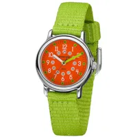 Jacques Farel Kinder-Armbanduhr Lernuhr Mädchen Jungen Analog Quarz mit Textilband extra weich Hellgrün Orange KCF 090