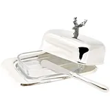 Edzard Butterdose Hirsch 18x13 cm, silberglanz, mit Buttermesser,