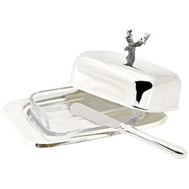 Edzard Butterdose Hirsch 18x13 cm, silberglanz, mit Buttermesser,
