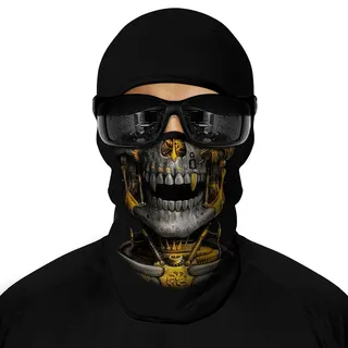 ShopINess 3D Schädel-Design Totenkopf Sturmhaube Vollgesichtsmaske Sonnenschutz Abdeckung Maske für Männer Frauen Ski Motorrad Sport Radfahren Festivals und Halloween Totenschädel Gold - Einheitsgröße