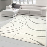 Teppich-Traum Flauschiger Schlaf- & Wohnzimmer Teppich mit modernem Flachgewebe Design in Creme Größe 140x200 cm