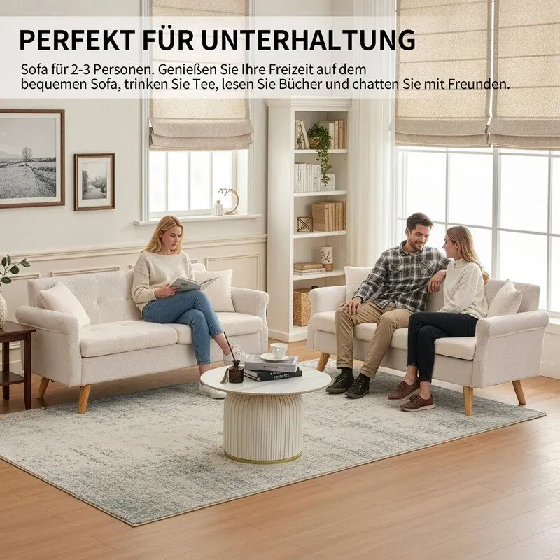 HONEYOU 164cm W Loveseat Sofa, Mid Century Modern Decor Love Seat Couches for Living Room, Button Tufted Upholstered Small Couch for Bedroom, Solid and Easy to Install Love Seats Furniture, Short-pile plush,Beige