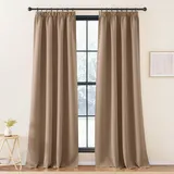 KGORGE Verdunkelungsvorhang Kräuselband Gardienen 2-Set 260 x 140 cm(HxB) Thermo Wohnzimmer Thermovorhang Hitzeschutz Vorhänge Blickdicht, Cappuccino