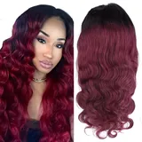 Ombre Body Wave 1B99j Human Hair Perückes Burgundy Perücke Ombre Brazilian Remy Hair Perücke Grade 8A Unprocessed Virgin Hair With Baby Hair For Women 150% Density Human Hair Perückes 14 Inch