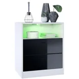 Vladon Nachttisch Pino V1 56 x 67,5 x 36 cm Weiß matt/Schwarz Hochglanz