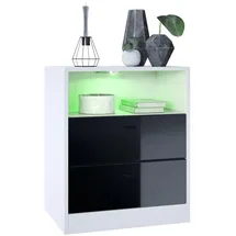 Vladon Nachttisch Pino V1 56 x 67,5 x 36 cm Weiß matt/Schwarz Hochglanz